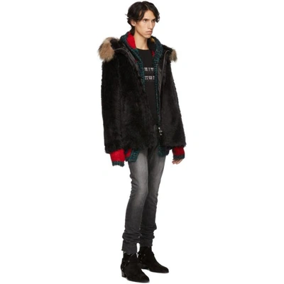 Shop Saint Laurent Black Faux-fur Jacket