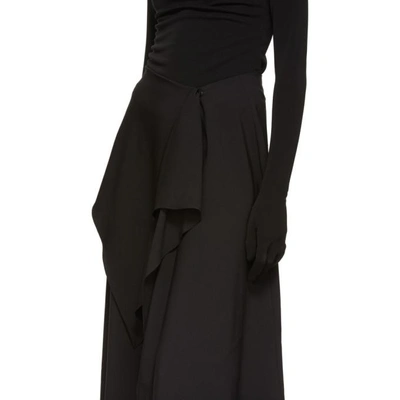A.W.A.K.E. 黑色羊毛不对称垂褶半身裙