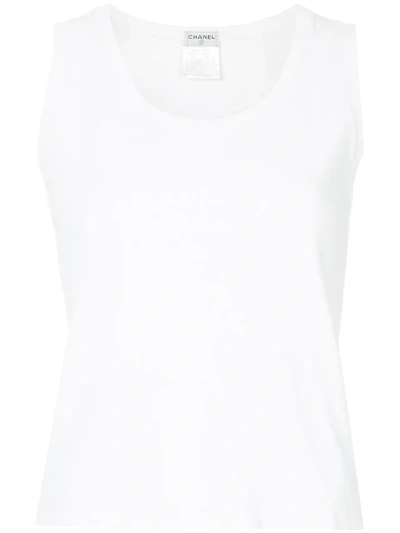 Pre-owned Chanel Embossed Logo Tank In White