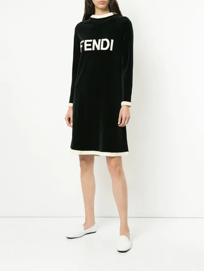 Pre-owned Fendi Logo Sweater Dress In Black