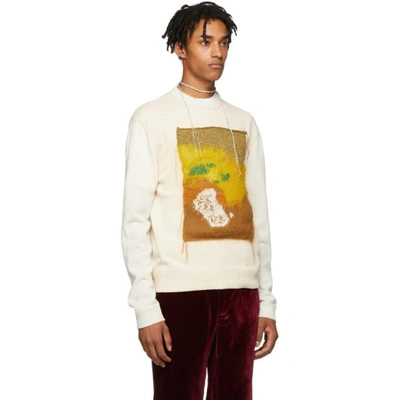 Shop Acne Studios White & Yellow Appliqué Crewneck Sweater