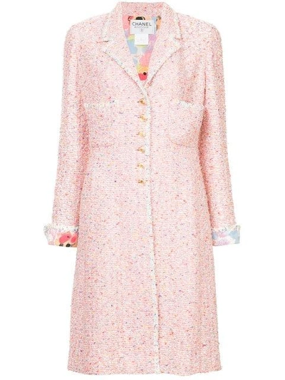Pre-owned Chanel Vintage Tweed Midi Coat - Pink