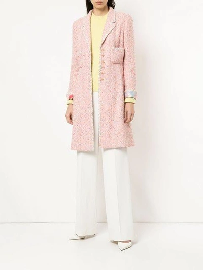 Pre-owned Chanel Vintage Tweed Midi Coat - Pink