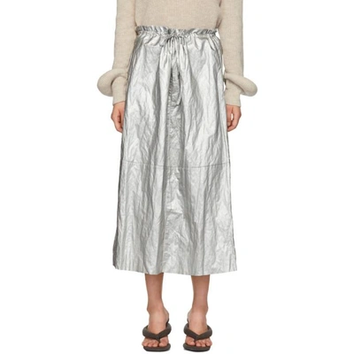 Shop Mm6 Maison Margiela Silver Shiny Skirt In 905 Silver