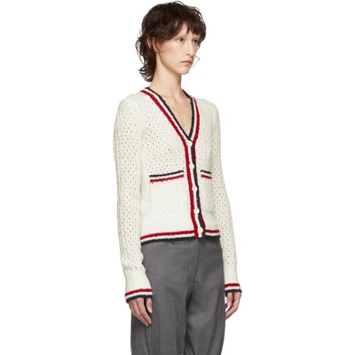 Shop Thom Browne White Open Stitch Tipping Stripe V-neck Cardigan In 100 White