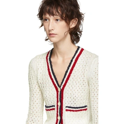 Shop Thom Browne White Open Stitch Tipping Stripe V-neck Cardigan In 100 White