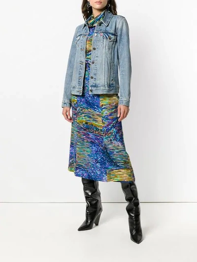 Pre-owned Kenzo 1980s Abstract Print Skirt Ensemble In Blue