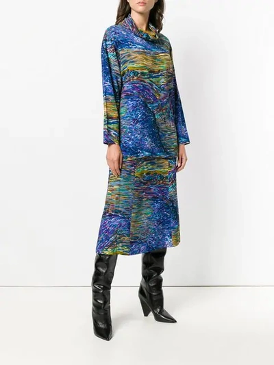 Pre-owned Kenzo 1980s Abstract Print Skirt Ensemble In Blue