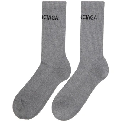 Shop Balenciaga Grey Logo Tennis Socks In 1260 Grey