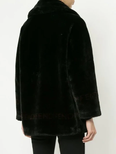 Pre-owned Fendi Logo Fake Fur Coat In Black
