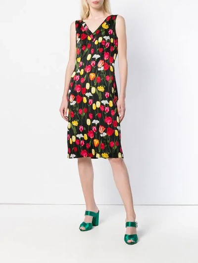 Pre-owned Dolce & Gabbana Floral Print Mid-length Dress In Black