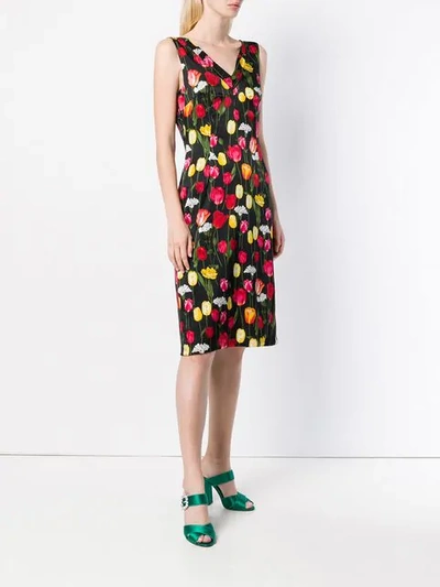 Pre-owned Dolce & Gabbana Floral Print Mid-length Dress In Black