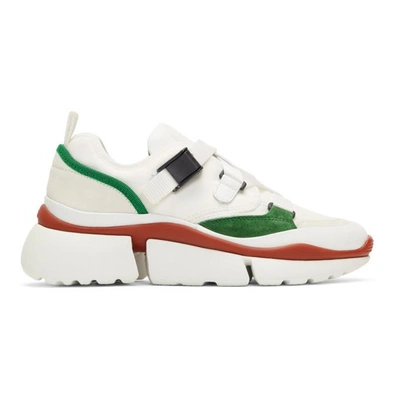 Shop Chloé Chloe White And Green Sonnie Sneakers In 39v Green