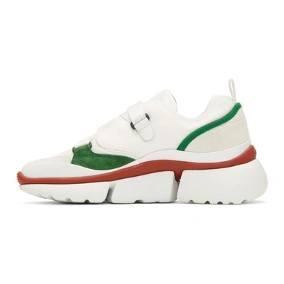 Shop Chloé Chloe White And Green Sonnie Sneakers In 39v Green