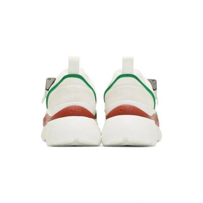 Shop Chloé Chloe White And Green Sonnie Sneakers In 39v Green