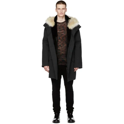 Shop Yves Salomon Black Cotton Parka In A9039 Wsh B