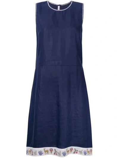 Pre-owned Miu Miu Printed Trim Dress In Blue