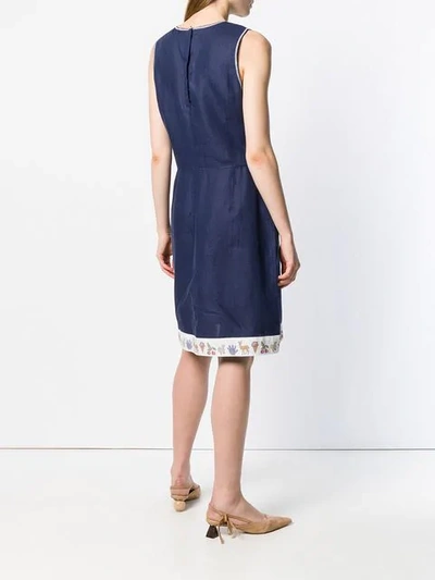 Pre-owned Miu Miu Printed Trim Dress In Blue