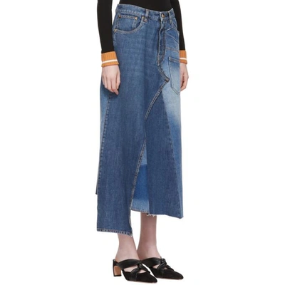 Shop Loewe Blue Denim Patchwork Skirt In 5400 Blue D