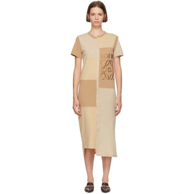 Shop Loewe Beige Patchwork T-shirt Dress In 2140 Beige