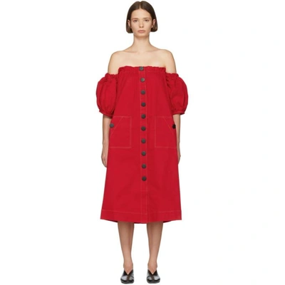 Shop Edit Red Balloon Sleeve Off-the-shoulder Dress