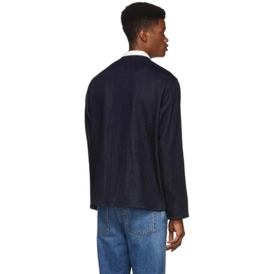 Shop Naked And Famous Denim Navy Denim Chore Jacket In Denimblue