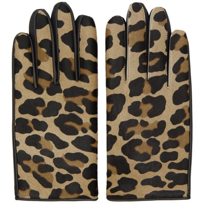 Shop Sasquatchfabrix . Beige Leather Leopard Gloves In 03 Leopard