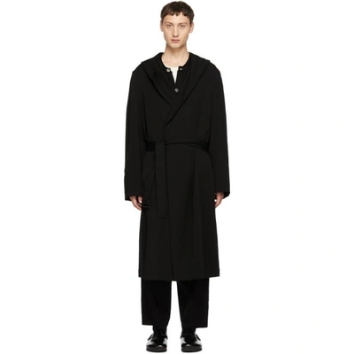 Shop Yohji Yamamoto Black Gabardine Hooded Coat