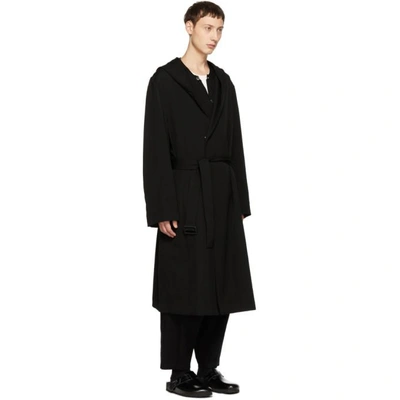 Shop Yohji Yamamoto Black Gabardine Hooded Coat
