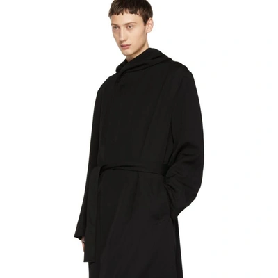 Shop Yohji Yamamoto Black Gabardine Hooded Coat