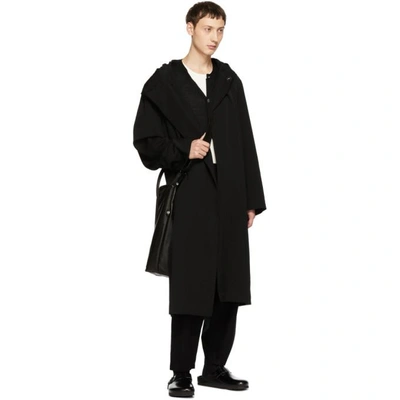 Shop Yohji Yamamoto Black Gabardine Hooded Coat