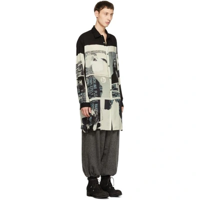 Shop Yohji Yamamoto Black And White Print Long Shirt In Grey