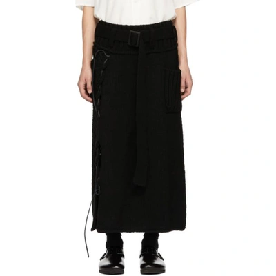Shop Yohji Yamamoto Black Leather String Skirt