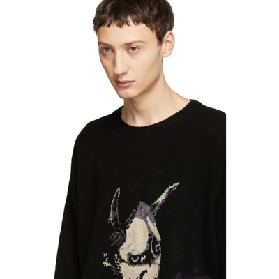 Shop Yohji Yamamoto Black Intarsia Hannya Crewneck Sweater