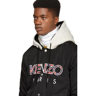 Shop Kenzo Black Hooded Logo Jacket In 99 Black