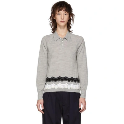 Shop Tricot Comme Des Garcons Grey Crochet Embroidered Long Sleeve Polo In 2 Top Grey