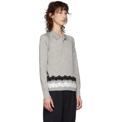 Shop Tricot Comme Des Garcons Grey Crochet Embroidered Long Sleeve Polo In 2 Top Grey