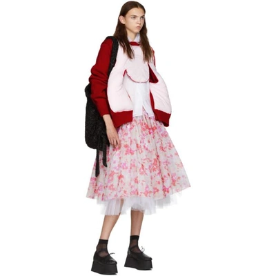 Shop Comme Des Garçons White & Red Layered Flower Skirt