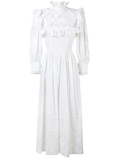 Shop William Vintage 1971 Ruffled Pleated Dress - White