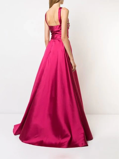 Shop Marchesa Notte Embroidered Halterneck Ball Gown In Pink