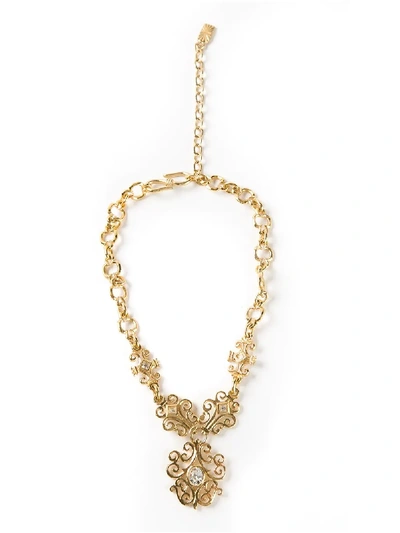 Shop Saint Laurent Yves  Vintage Arabesque Necklace - Metallic