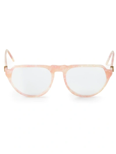 Pre-owned Saint Laurent Marble Effect Glasses In Pink