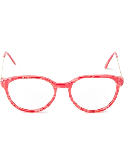 Pre-owned Saint Laurent Marbled Glasses In Red