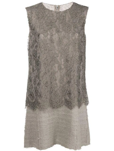 Pre-owned Dolce & Gabbana Lace Panel Short Dress In Brown