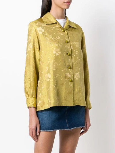 Pre-owned Saint Laurent Yves  Vintage 古着花卉提花衬衫 - 黄色 In Yellow