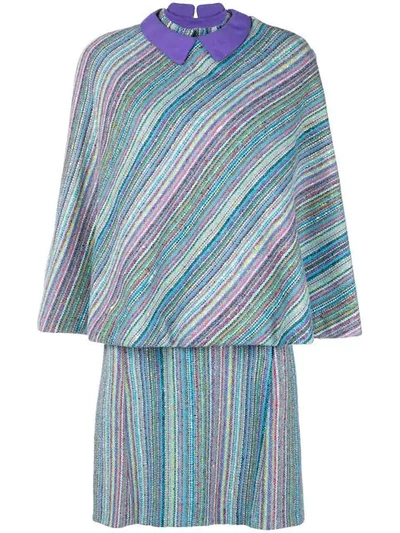 Shop William Vintage 1968 Striped Cape & Dress - Blue