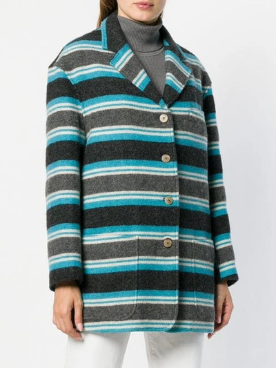Pre-owned Krizia Vintage Striped Fitted Coat In Blue