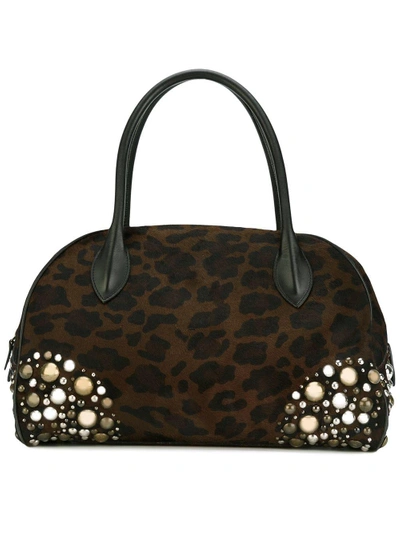 Shop Alaïa Vintage Embellished Leopard Print Bag - Brown