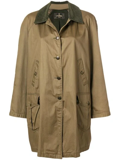 Pre-owned Fendi Corduroy Collar Parka Coat In Green