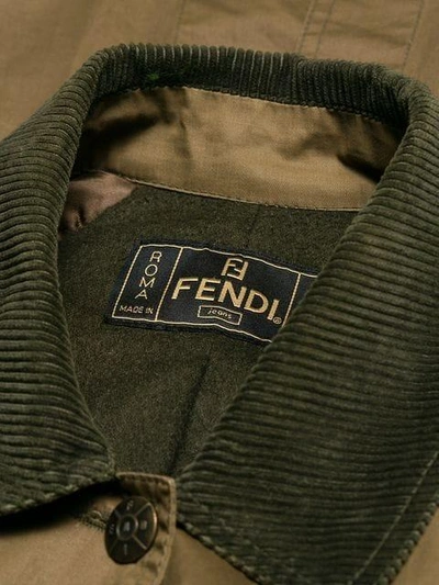 Pre-owned Fendi Vintage 古着灯芯绒翻领派克大衣 - 绿色 In Green